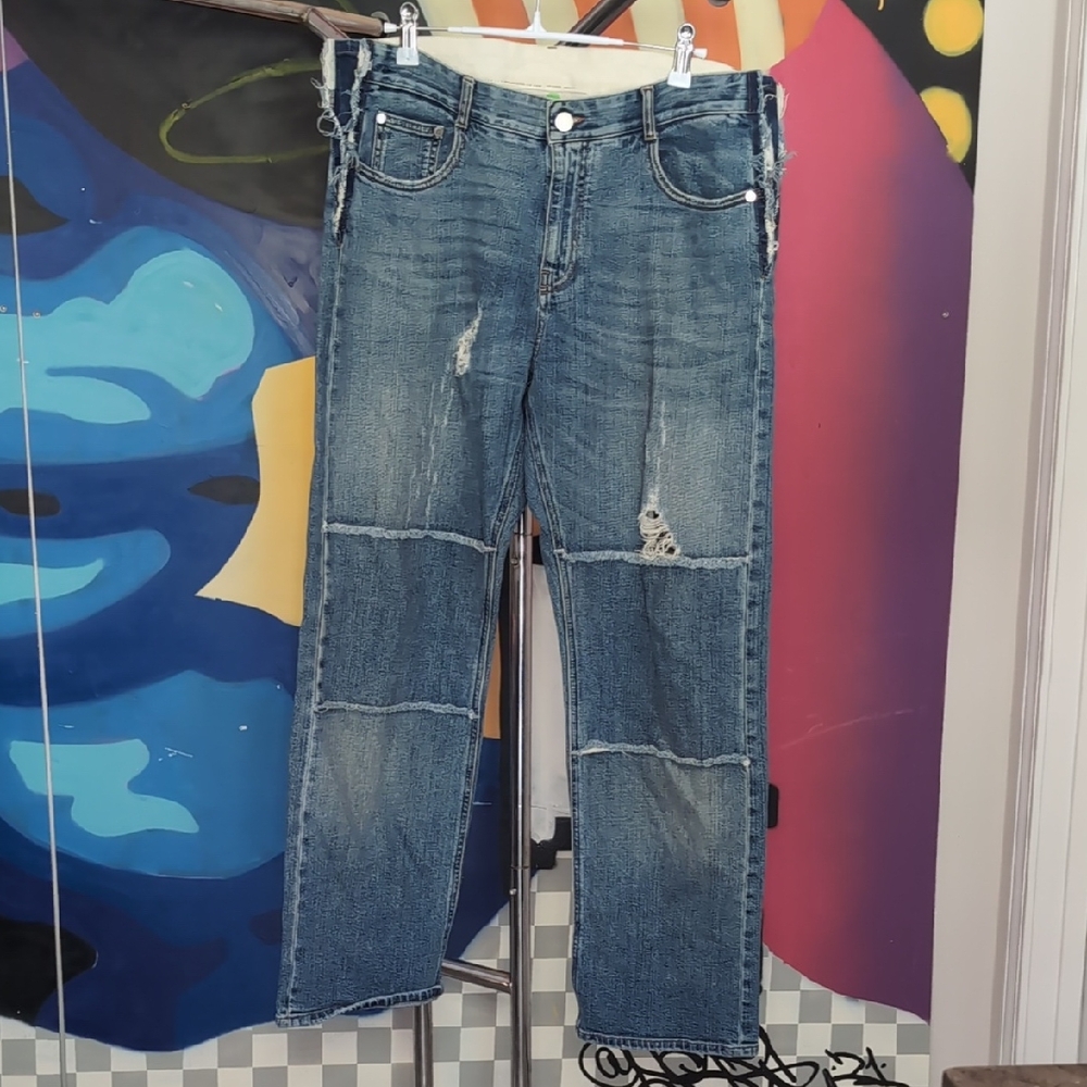 Stella McCartney Blue Straight-Leg Jeans with Distressed Details